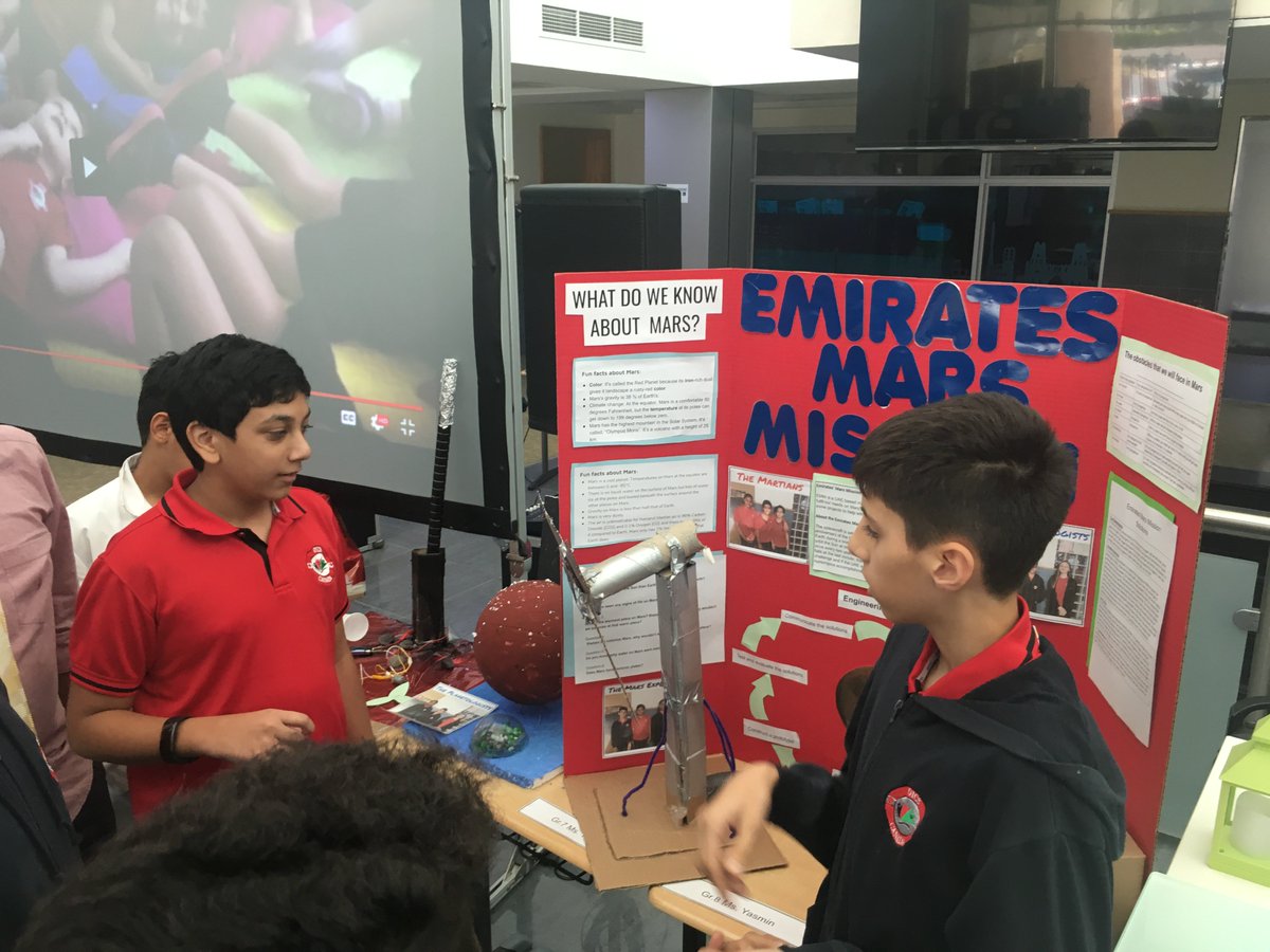 MsYasminsLab's tweet photo. Students observe other projects at the STEAM Expo and also present their own projects to their peers. From Space Landers to Emirates Mars Missions, the students had a lot to explore! @MrSimonMath @OICS_Dubai #OICSscience #STEM #STEAM #science #space https://t.co/TQccO3DyWW