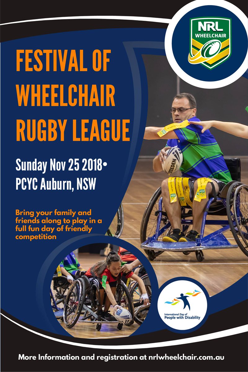 NSWWRL's tweet image. Come participate in the Festival of Wheelchair Rugby League, next Sunday at PCYC in Auburn. Also meet our Ambassadors, Brett Kimmorley and Jason Tamou. For more information and to register, visit at nrlwheelchair.com.au