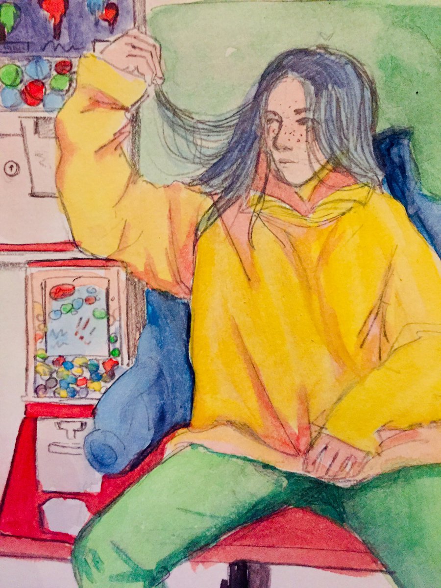 iSweatALot's tweet photo. Found a pic of billie eilish, drew thhe pose and clothing bc iT loOKed coOL. Anyway, where my no neck hoes at https://t.co/RewHhMP78I