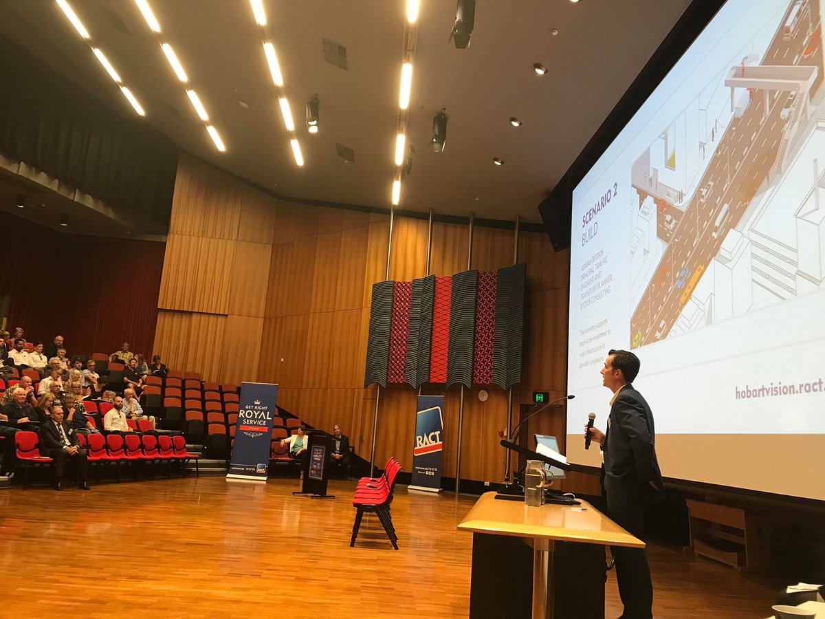 RACTOfficial's tweet photo. Speaker Adrian Bitzios explains large scale infrastructure projects in Hobart, such as bypasses, tunnels, freeway conversions or underpasses, would require a substantial amount of financial investment &amp; integration with other strategies #RACTforum #mobilityvision #auspol #politas https://t.co/PwTIGXYutU