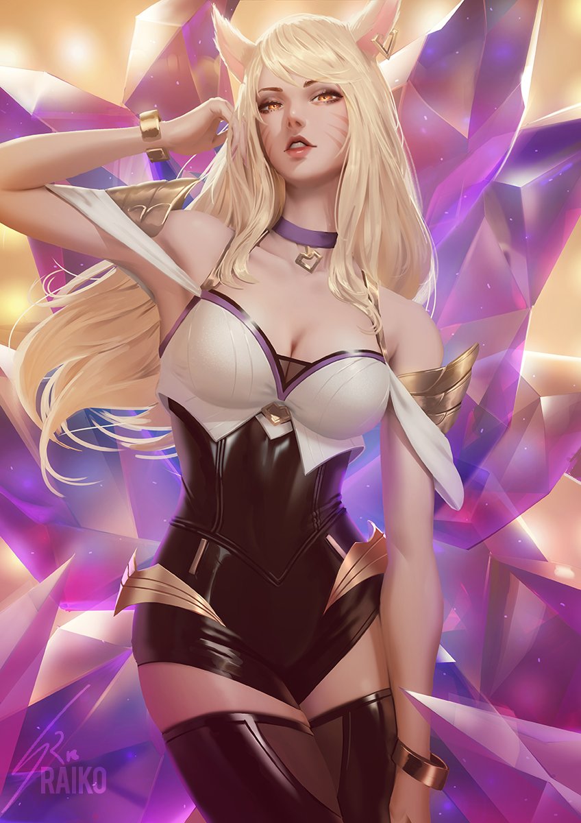 KDA Ahri by @raikoart Thanks for likes/retweets 😘 #kda #kdaahri #akaliKDA  #kdaakali #ahri #Akali #kaisa #Evelynn #leagueoflegends #league #LoL #ahri  #sona #riot #riotgames #LCS #art #fanart #game #anime #ecchi #cosplay #hot  #cute #, image size:848x1200