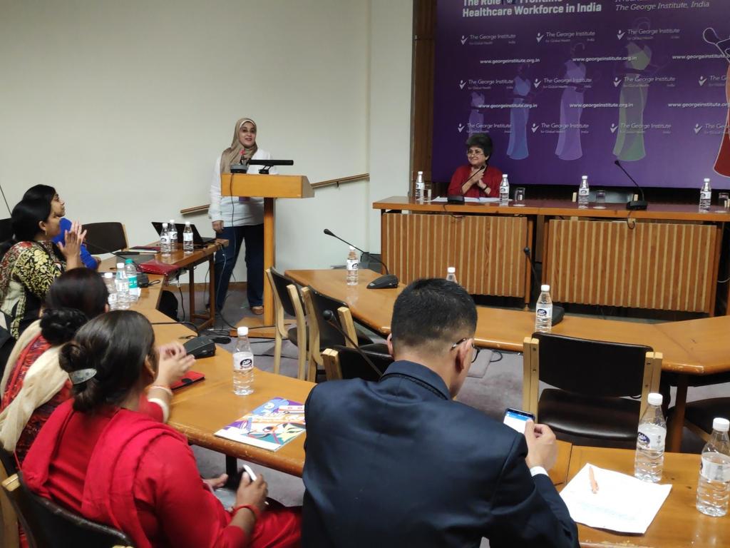 GeorgeInstIN's tweet photo. Dr @rohinajoshi and Marwa Abdel share learnings on preferences of ASHAs #CHW in India from a @georgeinstitute  study. 
Career progression followed by salary and free family care top preferences out of 8 offered attributes. https://t.co/zCGMvVsyFp