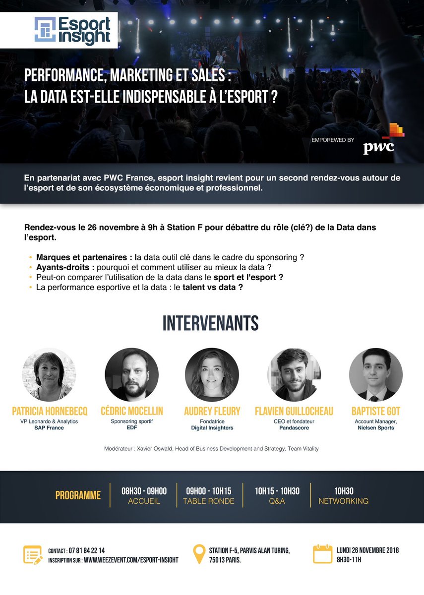 TeamVitality's tweet photo. La data est-elle indispensable à l'esport ? 

C'est le sujet du débat qui a lieu à Station F lundi 26 en partenariat avec @PwC_France et en présence de @nielsensports, @DInsighters, @EDFofficiel, @SAPFrance, @panda_score et @Xav_Oswald

Inscrivez-vous 👉https://t.co/MeJNok2mL1 https://t.co/CRW49lH7gw