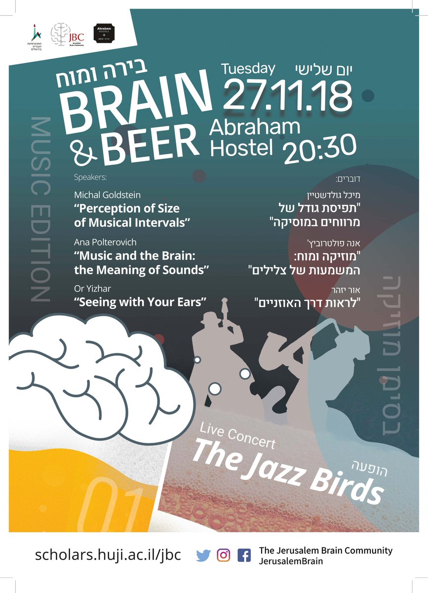 jerusalembrainc's tweet photo. *Save the Date*
Brain &amp; Beer
Tuesday, November 27th at 20:30 https://t.co/nAAGz1BRR8
