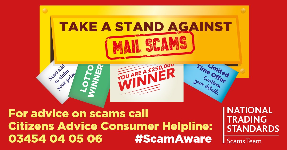 bhamts's tweet photo. Report a potential #postalscam to @RoyalMail by post: Freepost Scam Mail, phone: 03456 113413 or e-mail: scam.mail@royalmail.com #NationalSafeguardingWeek #ScamAware #BrumTS @BhamCityCouncil @RoyalMail https://t.co/ua9jgmwnFp