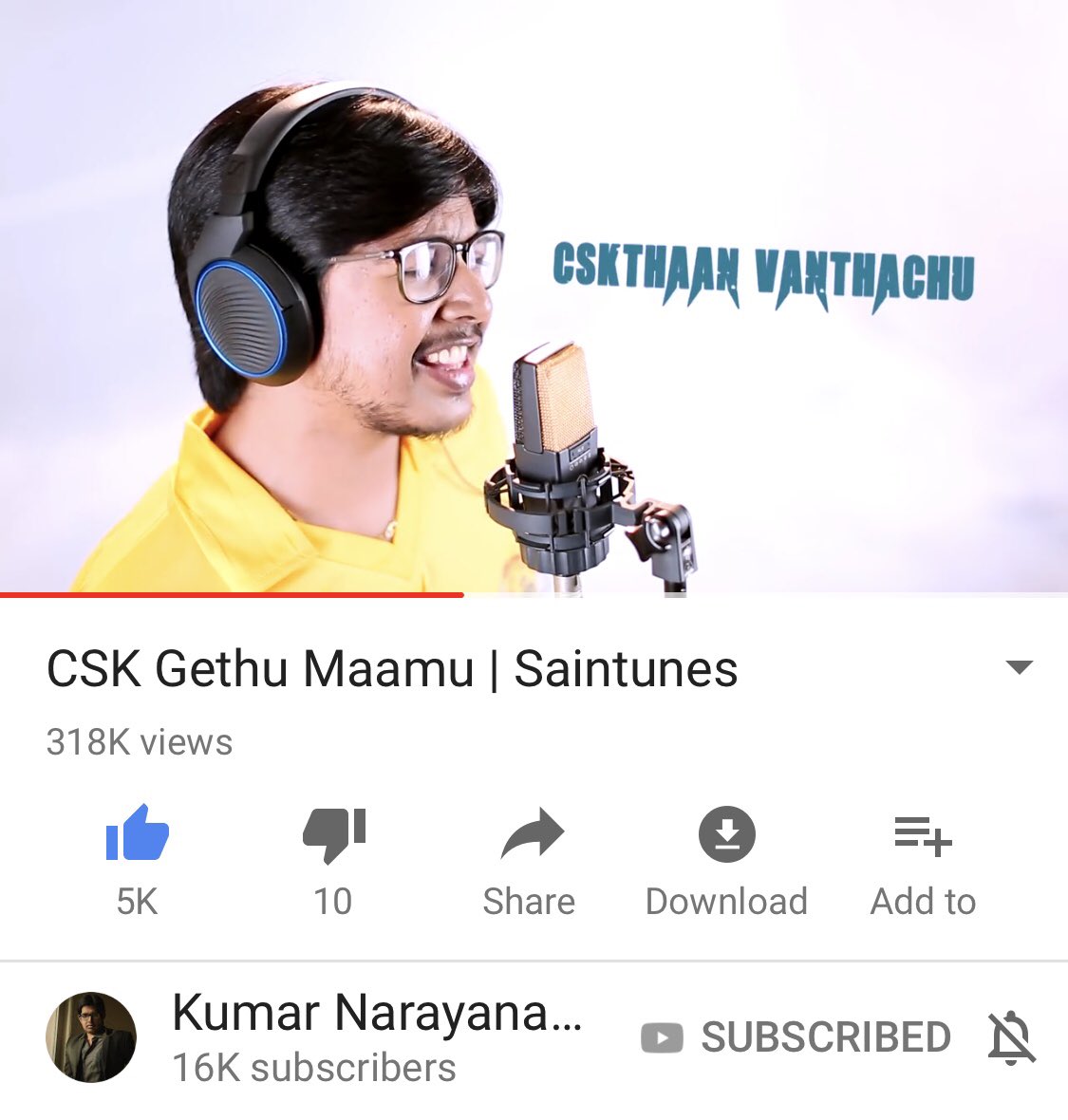 kumar11in's tweet photo. #cskgethumaamu Our song for the comeback of CSK in IPL 2018. 
Had a great time composing &amp; singing it @saintunes #studio . #cskfanforever #dhonilover 💛
 YouTube ▶️ https://t.co/egT2SFHGVQ
#kumarnarayanan #musiccomposer #saintunes #csk #dhoni #chennaisuperkings @CSKFansOfficial https://t.co/xn1ktEzSP6