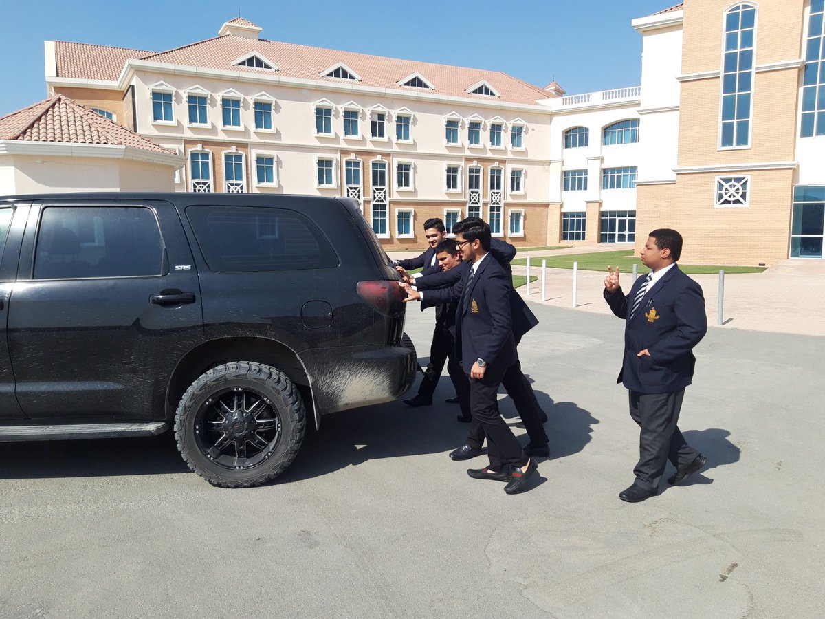 ReptonDXBPhysic's tweet photo. #ReptonDXBYr11 learned about work done today by pushing a car https://t.co/fSOrq0iuGH