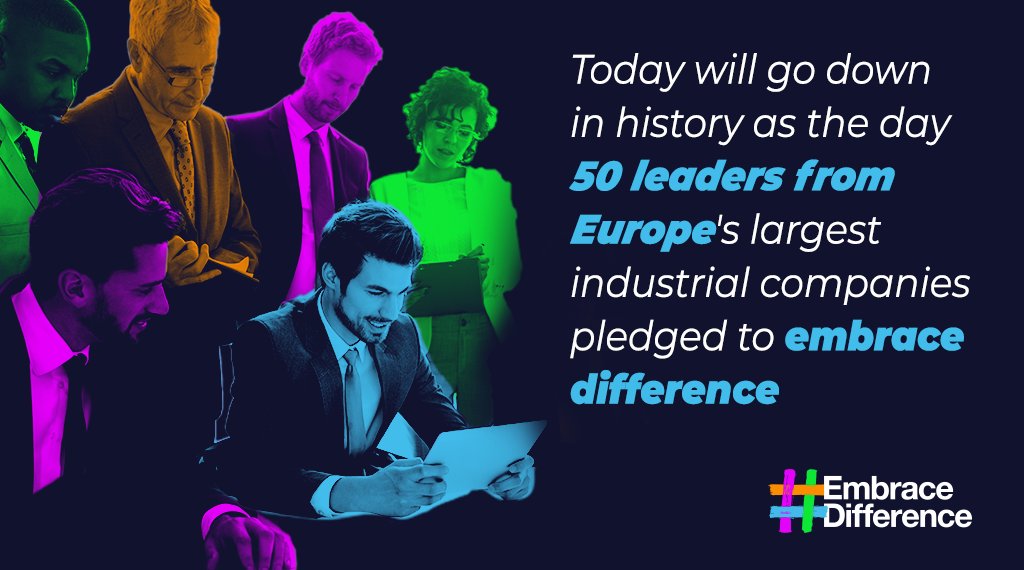 ert_eu's tweet image. 🌍✒️Today 50 leaders from Europe’s largest industrial companies signed the first European cross-industry commitment for #inclusion and #diversity. #EmbraceDifference #gender #lgbt #disability #education #color #futureofwork embracedifference.ert.eu