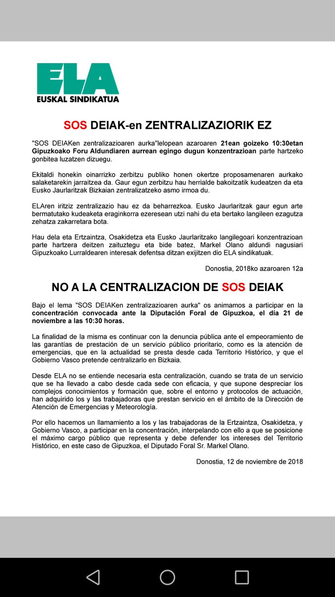 Azaroen 21ean han egongo garen!/El 21 de noviembre alli estaremos! #emergentziakbizirik #Emergencias @tesgipuzkoa <a href="/bilgunea/">Bilgunea Osakidetza</a> <a href="/ELAOsakidetza/">ELA Osakidetza</a> <a href="/ESKsindikatua/">ESK Sindikatua</a> <a href="/Sindicato_SATSE/">SATSE</a> @ccoo_osasuna <a href="/UGT_Comunica/">UGT</a> <a href="/LABsindikatua/">LAB SINDIKATUA</a> <a href="/Aspatem/">SALAS COORDINACIÓN</a> <a href="/SuhiltzaileGIP/">Gipuzkoako Suhiltzaileak</a>  <a href="/Gestores112Eus/">Gestores 112 Euskadi</a> <a href="/UvrErtzaintza/">UVR Ertzaintza</a>
