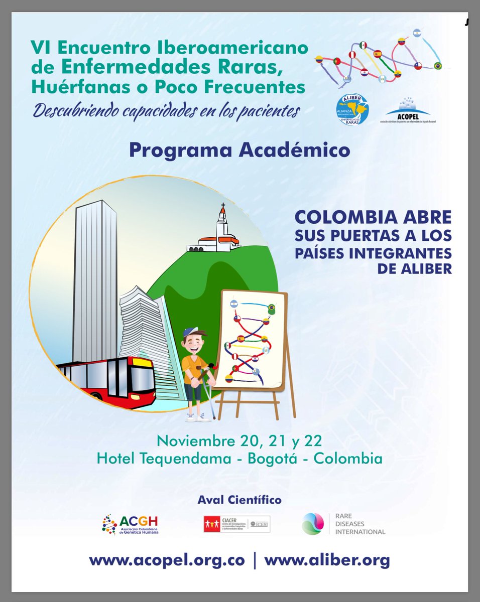 NoInvisibles's tweet photo. VI Encuentro Iberoamericano de #EnfermedadesRaras
Desde el martes 20 al 22 Noviembre #ALIBER2018,
en Bogotá, Colombia
“Descubriendo capacidades en los pacientes” #EERR
Organización anfitriona @acopelcomunica
Usa #2018ALIBER
Programa y más  @InfoAliber ⤵️
https://t.co/q49wo6JYDK https://t.co/5NxLbXtYbF