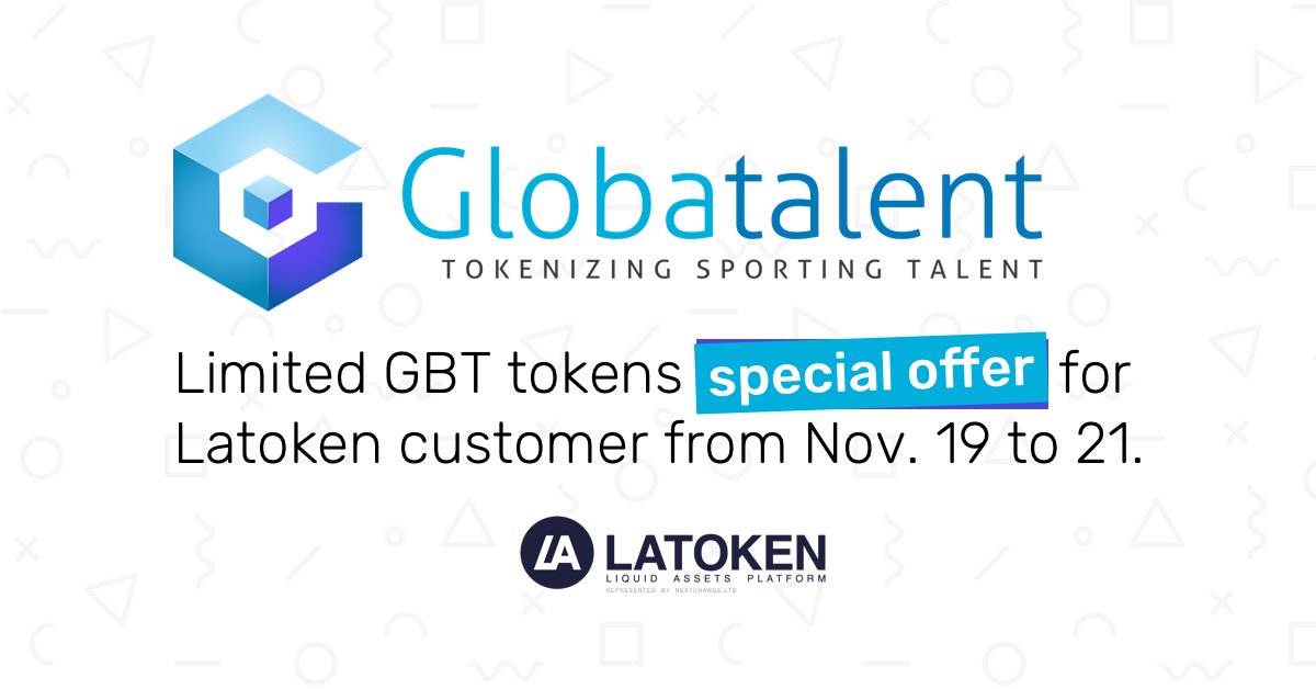 globatalent's tweet photo. #Globatalent is kicking off! GBT Tokens will be listed in #LATOKEN, with an incredible offer for their users. Ready to be part of the global marketplace that will bring equality to #Sports? https://t.co/rBkObSyPmr
