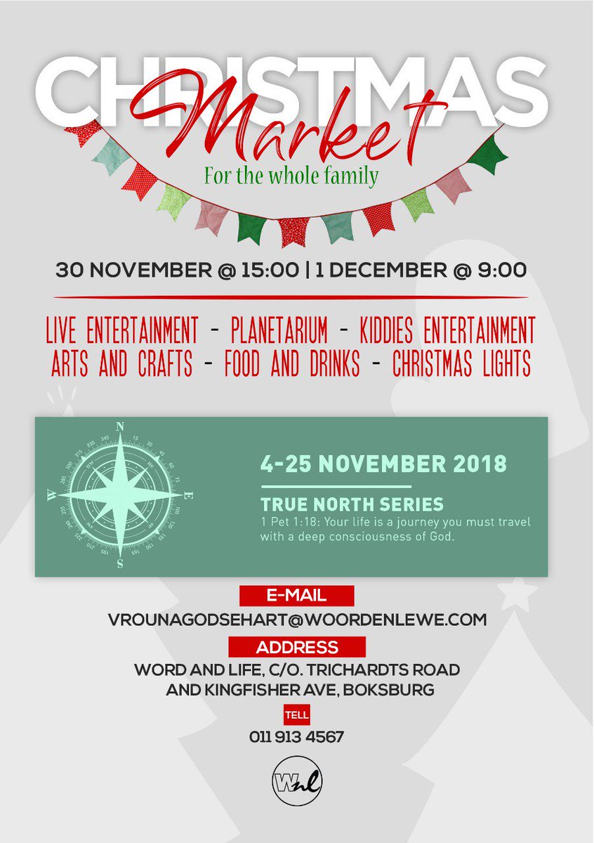 Come and support our #ChristmasMarket on 30 November and 1 December. There will be #liveentertainment #ChristmasLights #artsandcrafts #foodanddrinks #marketstalls. #christmasshopping #food #christmastime @Word_And_Life @WoordenLewekerk @BasilPanayi