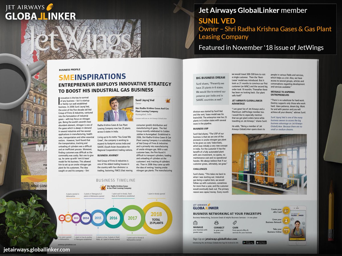 GlobalLinker's tweet photo. GlobalLinker member Sunil Ved featured in the November '18 issue of #JetWings, an in-flight magazine by @jetairways. #SMEinspirations. https://t.co/GXIO6X5wSb