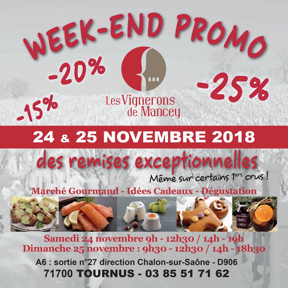 Notre WE #Promos et #PortesOuvertes arrive ! 
Ce samedi 24 et dimanche 25 novembre, en non stop ! 
Des #Remises exceptionnelles jusqu'à -25%, même sur des #1erCrus !
#MarchéGourmand de #ProducteursLocaux et #bio  ! 

#VinsDeBourgogne #ILoveWine #winelovers #BurgundyWine #Tournus