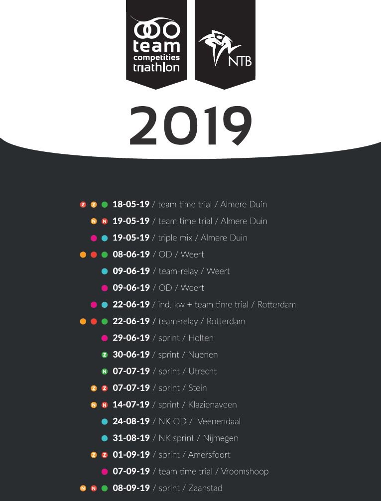 Onze wedstrijd op zondag 7 juli 2019, is opgenomen op de Team Competities kalender 2019 voor de SPRINT afstand.  
De 3e en 4e divisie teams kunnen binnenkort inschrijven voor onze sprint wedstrijden.