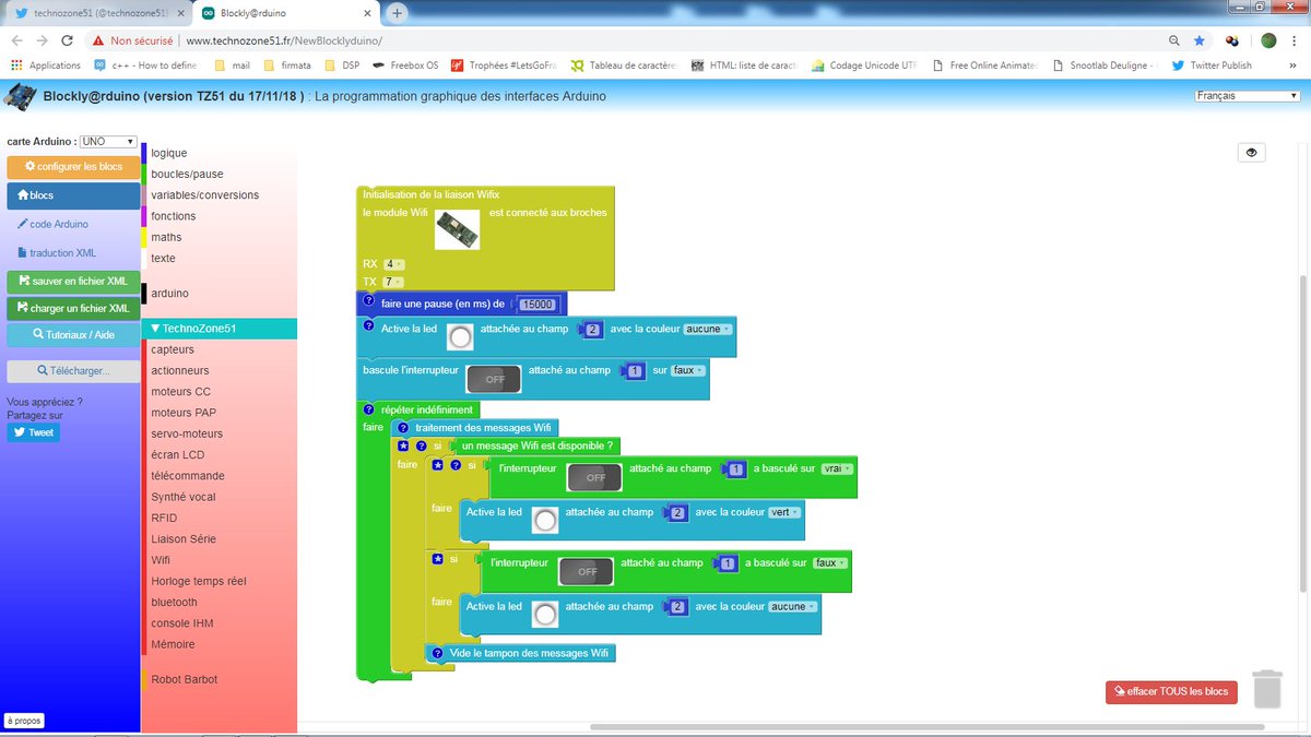 technozone51's tweet image. Nouvelle version #Blockly@rduino_TZ51 disponible. Testez la directement en ligne en suivant le lien bit.ly/2TpDphq  . Pack disponible en téléchargement sur bit.ly/1NF56tD avec nouveau lanceur #arduino ,LCD avec accents,nouvelle librairie #wifi
