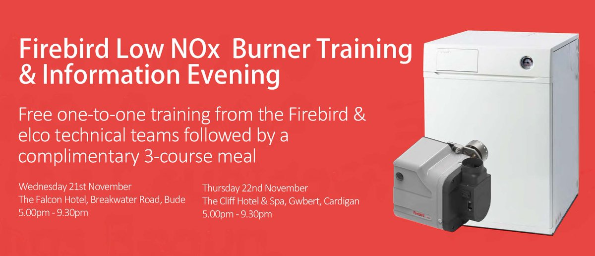 Don't forget to reserve your place at our Low NOx Burner Training &amp; Information Evenings. Contact your local Area Sales Manager or Firebird direct on 01752 691177 for further information.