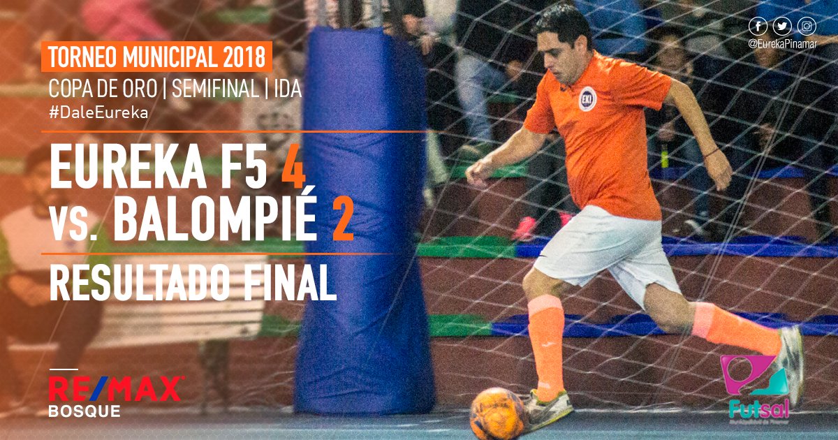 Resultado final del encuentro de anoche por el Torneo Clausura Municipal 2018, partido de Ida por la Semifinal en la Copa de Oro 
Eureka F5 vs. Balompié
#DaleEureka #EurekaPinamar #EkF5 #Futsal #TorneoMunicipal #CopaDeOro