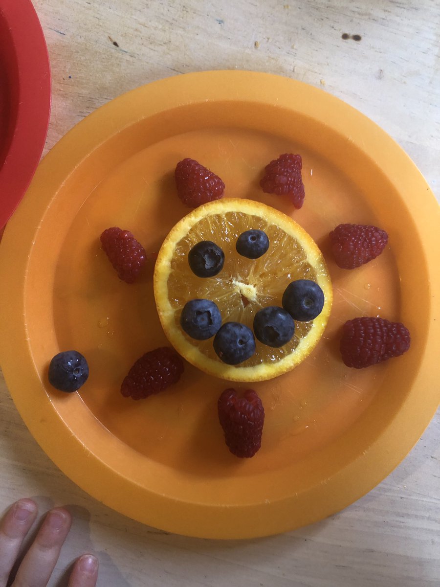 surbitonsitters's tweet photo. Learning all about weather this week, so despite the dreariness outside, we built suns with our fruit for snack today!🌞🍓🍊🍇🍒🍏 #fruitforsnacks #healthysnacks #sunshine #weather #weathertheme #themedplay #supersitters #learningthroughplay https://t.co/jpjDM6BU07