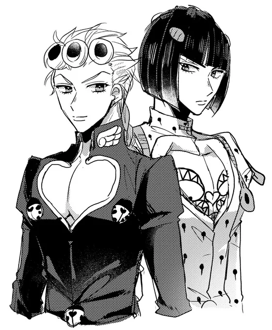 トーンとかどんな感じにしよ～とモノクロに当ててみて練習してる ルノくんもうちょっと胸元の空き小さいな～ 