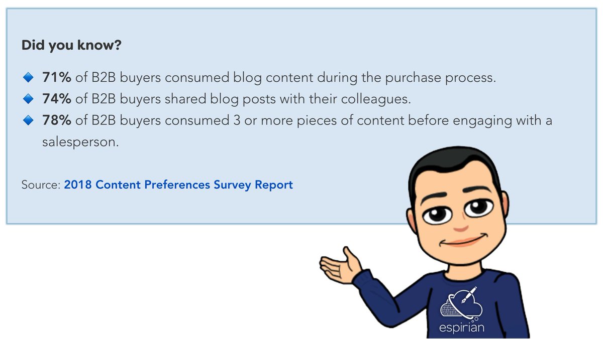 espirian's tweet image. B2B client: &quot;No, we don&apos;t have a blog yet. Should we bother?&quot;

Good to have stats to share when you have that conversation.

espirian.co.uk/business-blogg…

#UnclogYourBlog