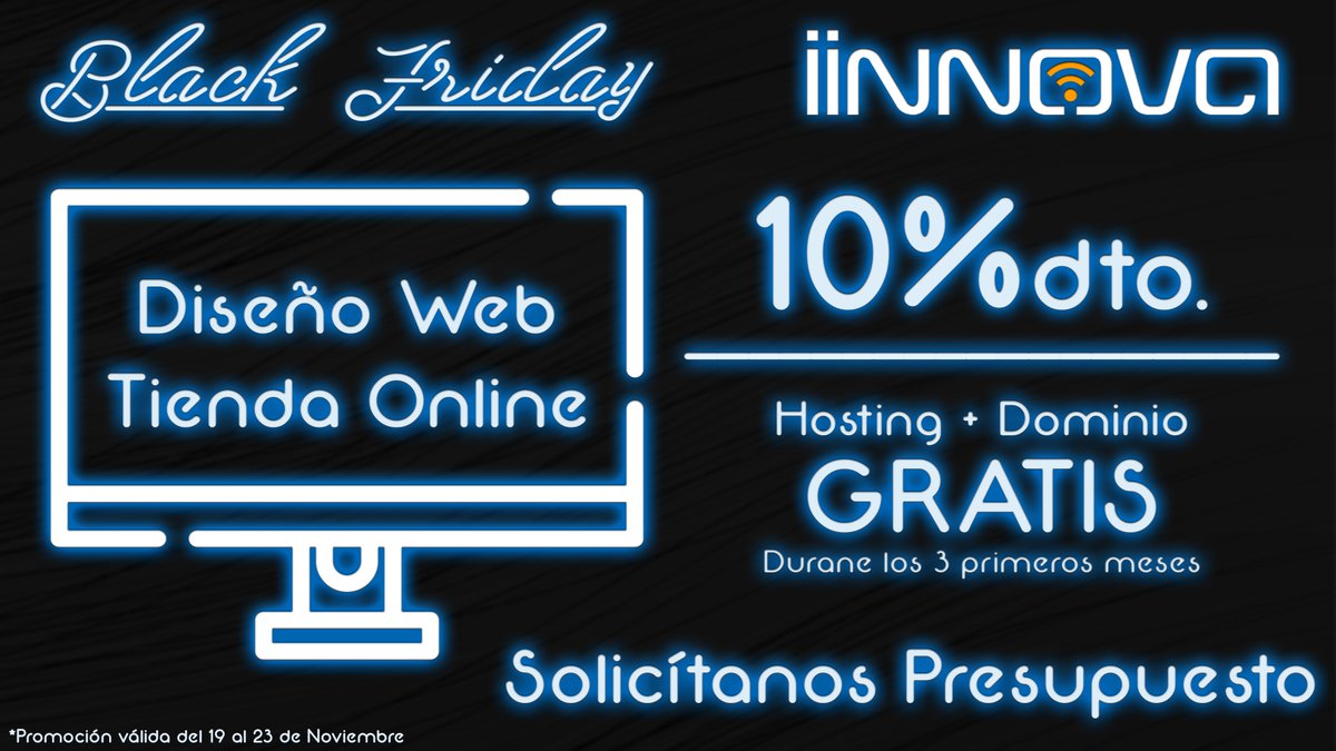 IINNOVAes's tweet image. No lo dudes y solicita tu presupuesto para tu página web o tienda online 🖥️.

Promoción válida para contrataciones del 19 al 23 de Noviembre.

- ☎️ 868 11 03 32
- 📱 642 66 92 18 (Whatsapp)
- 📧 info@iinnova.es

#iinnova #blackfriday #tuweb #tiendasonline