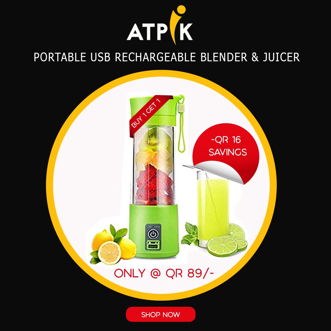 QTSouq's tweet photo. Happy times offer buy 1 and get 1 absolutely free Buy Portable USB Rechargeable Blender Juicer at 89 QR only on Atpik
Buy Now https://t.co/nXoPDi4aRK
#Blender #portable #AtPik #Deals #Discounts #Coupons #Qatar #Doha https://t.co/xmZ8YeEEr0