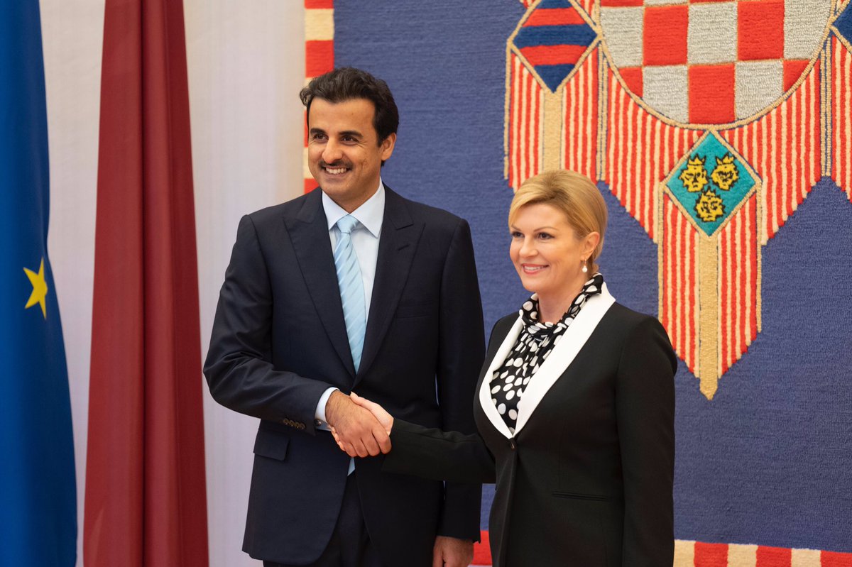 TamimBinHamad's tweet photo. نواصل توسيع قاعدة علاقاتنا مع مزيد من دول العالم. في كرواتيا التي أقوم بأول زيارة رسمية لها، أجريت مباحثات مثمرة مع الرئيسة كوليندا غرابار كيتاروفيتش، ثمة مساحات مشتركة بين بلدينا لبناء منظومة علاقات تعاون ناجحة خاصة في مجالات الاقتصاد والسياحة والرياضة. https://t.co/V119WDbyuW