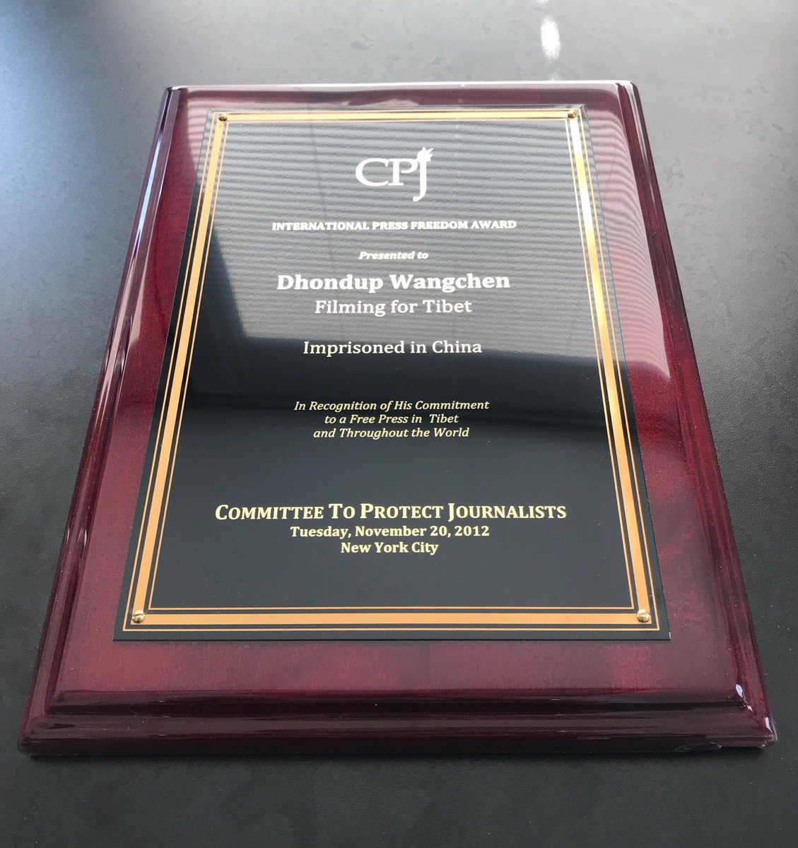 Filming for Tibet (@filmingfortibet) on Twitter photo In 2012, #Tibetan filmmaker Dhondup Wangchen was awarded the CPJ <a href="/pressfreedom/">Committee to Protect Journalists</a> International Press Freedom Award #IFPA but was imprisoned by China. After escaping from #Tibet at the end of 2017, Dhondup Wangchen can finally accept his award in person tomorrow in New York City! In 2012, #Tibetan filmmaker Dhondup Wangchen was awarded the CPJ <a href="/pressfreedom/">Committee to Protect Journalists</a> International Press Freedom Award #IFPA but was imprisoned by China. After escaping from #Tibet at the end of 2017, Dhondup Wangchen can finally accept his award in person tomorrow in New York City!