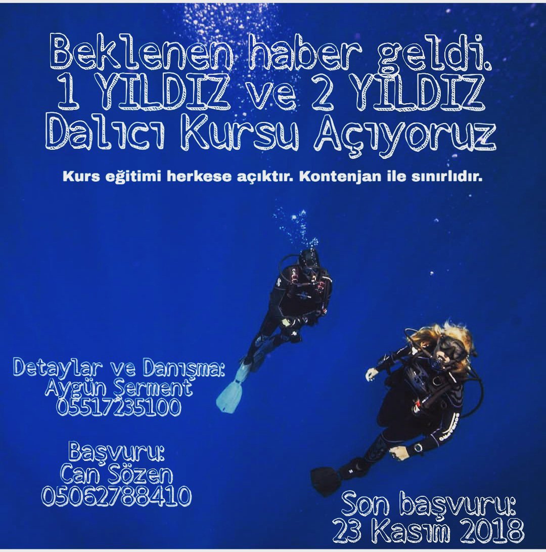 1 YILDIZ ve 2 YILDIZ dalıcı kursunu açıyoruz. 

Son başvuru: 23 Kasım 2018
Geç kalanlar üzülür.. 
#AKÜNSAT