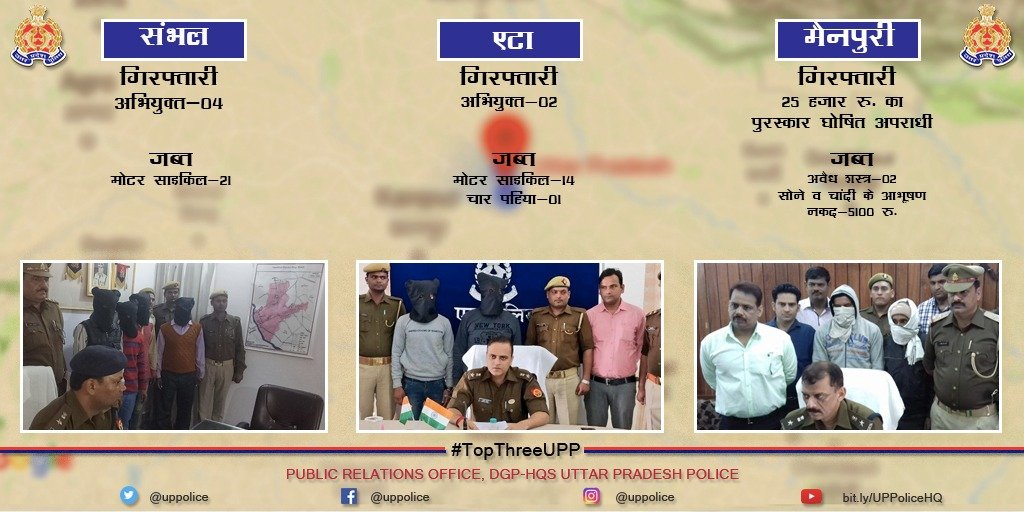 We congratulate @sambhalpolice , @Etahpolice and @mainpuripolice for making it in the top three good works of the day selected by #DGPUP #GoodWorkUPP #TopThreeUPP