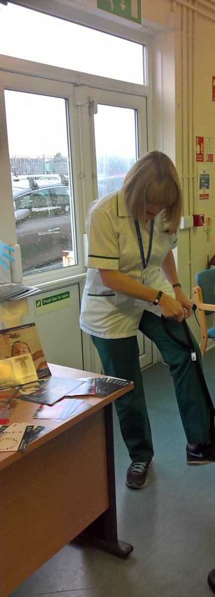 OTglos's tweet photo. One of our ICT Occupational Therapists Clare Millward demonstrating the use of a leg lifter on OT week 2018, a small manual device which enables individuals to independently lift legs in and out of bed. Simple yet effective.
#glosOT
#occupationaltherapy
#independence
#occupation https://t.co/NOPOk9lauM