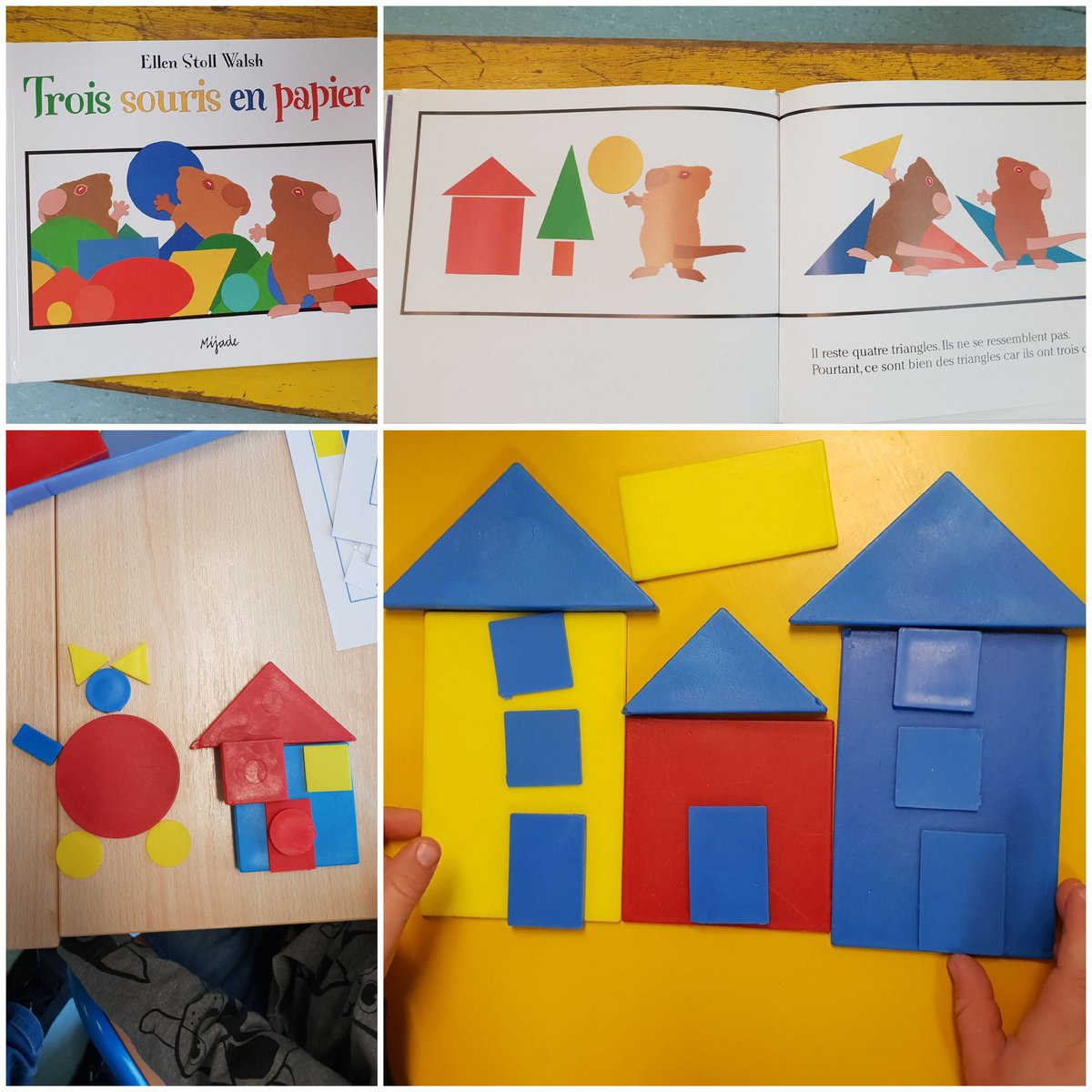 Trois Souris En Papier Maternelle Maternelle Franois on X: "@leslouloups A la manière des trois petites souris de l'album Trois souris en papier, nous avons fabriqué des choses avec des formes : des maisons, des bonhommes, des