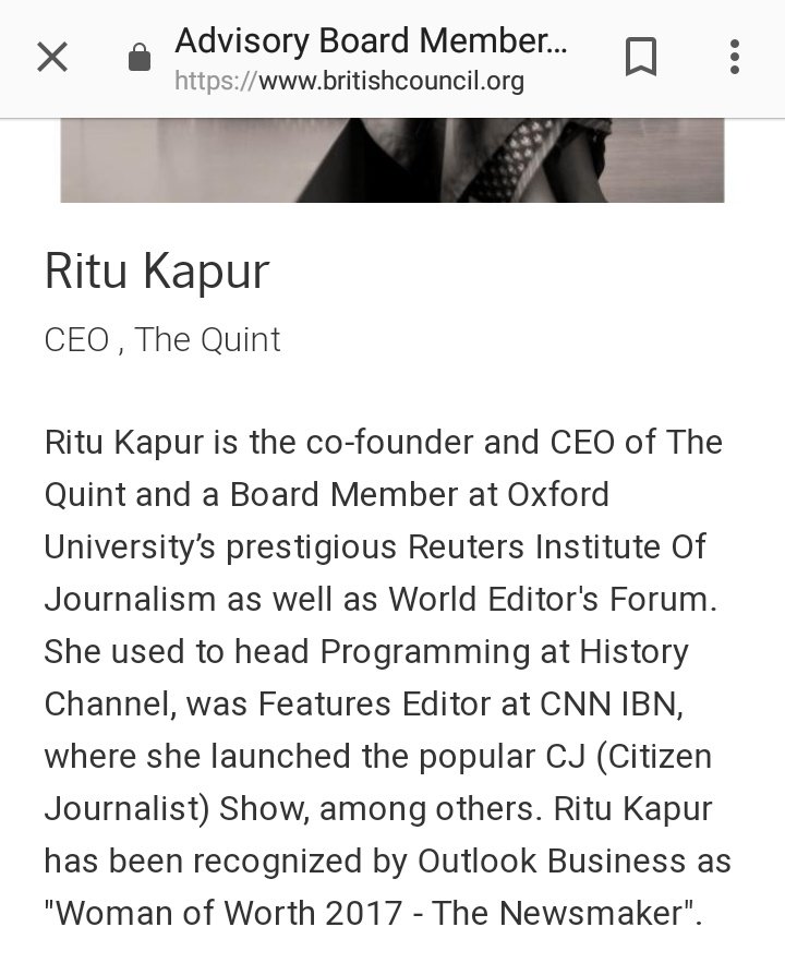 #17 Ritu Kapur is on boards of World Editor Forum & Oxford's Journalism institute, part of Future News worldwide an initiative by British Council. Mary,former head of BBC, accompanies her on FN. @UnSubtleDesi  @ShefVaidya does this explain why BBC's sudden interest in fake news?