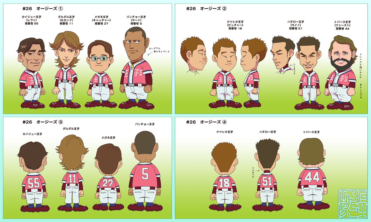 "ハンカチ王子"が話題だった頃でしょうか、26話のゲストは "プロ野球選手似の少年野球チーム"という設定で、さまざまな王子が登場。似顔絵を作成する際には画像検索して大量の写真を参考に、本人らしさが出るラインを探ります。