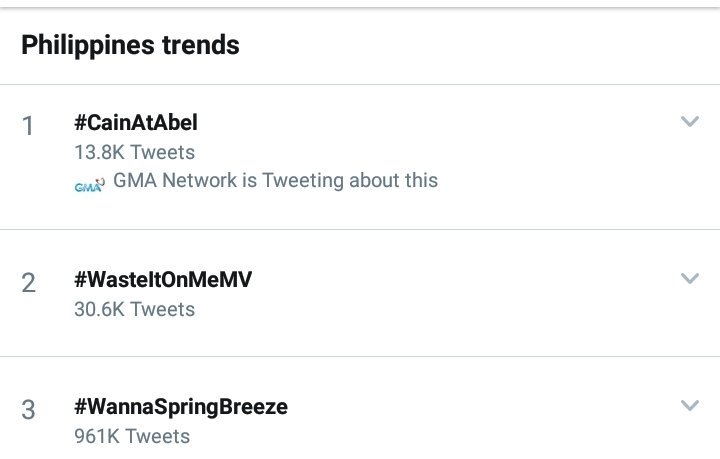 Yes top spot #CainAtAbel <a href="/sanya_lopez/">Sanya Lopez</a> <a href="/solennheussaff/">Solenn Heussaff</a> <a href="/gmanetwork/">GMA Network</a> @ArtistCenter <a href="/GMACainAtAbel/">Cain at Abel</a>