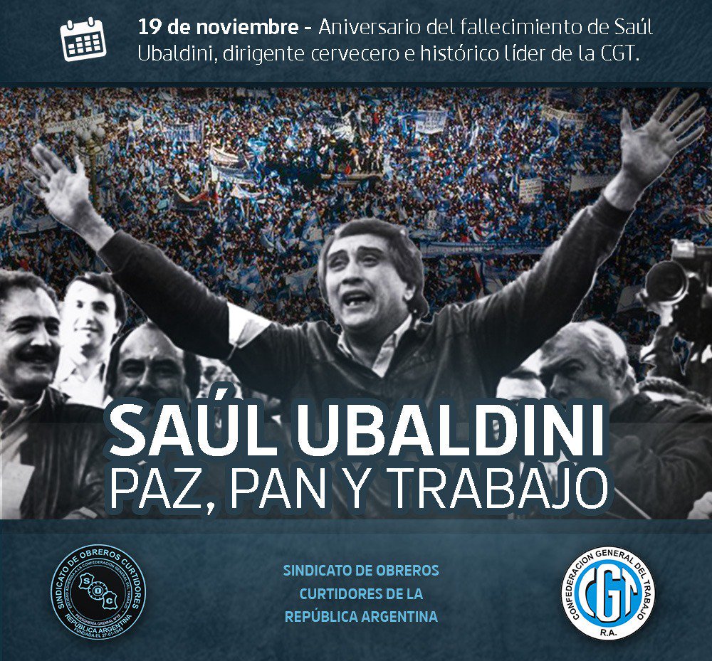 PeronistasUnidx's tweet photo. HOMENAJE
 Al enorme defensor de los derechos del mov obrero  Saúl   Ubaldini en su paso a la eternidad Saludamos  tb a Jose Luis Nacho Lagar   q continúa a sus 80 años dando batalla con la misma convicción SecGralesCerveceros
#BuenLunes
#CLACSO2018 
👇
https://t.co/pVi75p3HHC https://t.co/BZQj4jY2pW