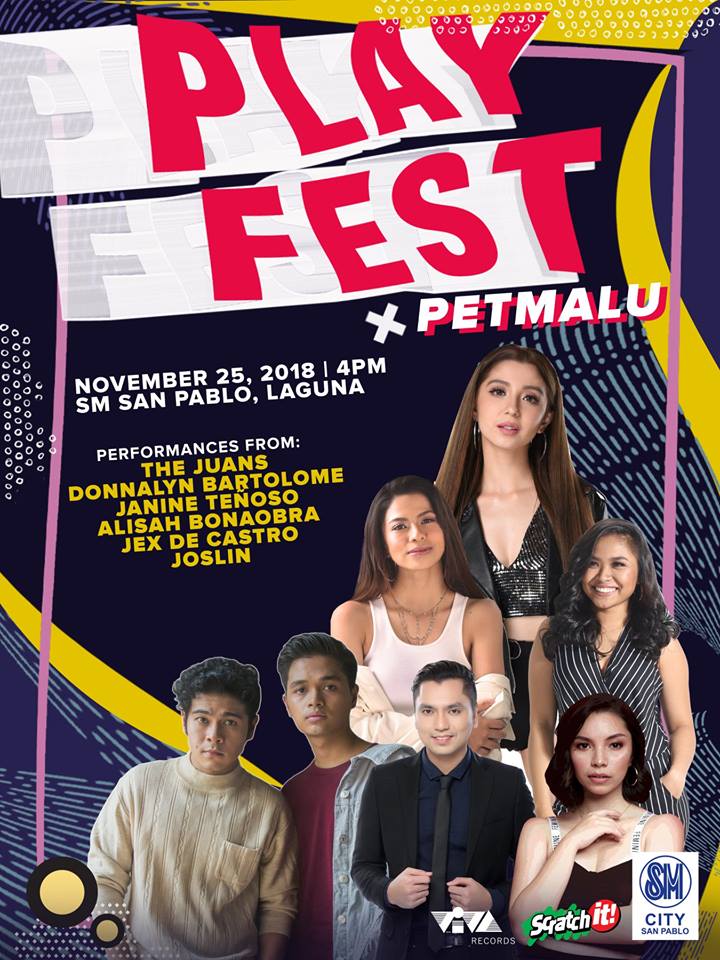 viva_records's tweet photo. San Pablo City, we're coming! 

Join us this coming Sunday, Nov 25 for another Playfest show at SM City San Pablo. #PlayfestSMSanPablo

Watch Janine Teñoso, The Juans, Alisah Bonaobra, Jex de Castro, Joslin Music and Donnalyn Bartolome. https://t.co/OfJYYYx5ko