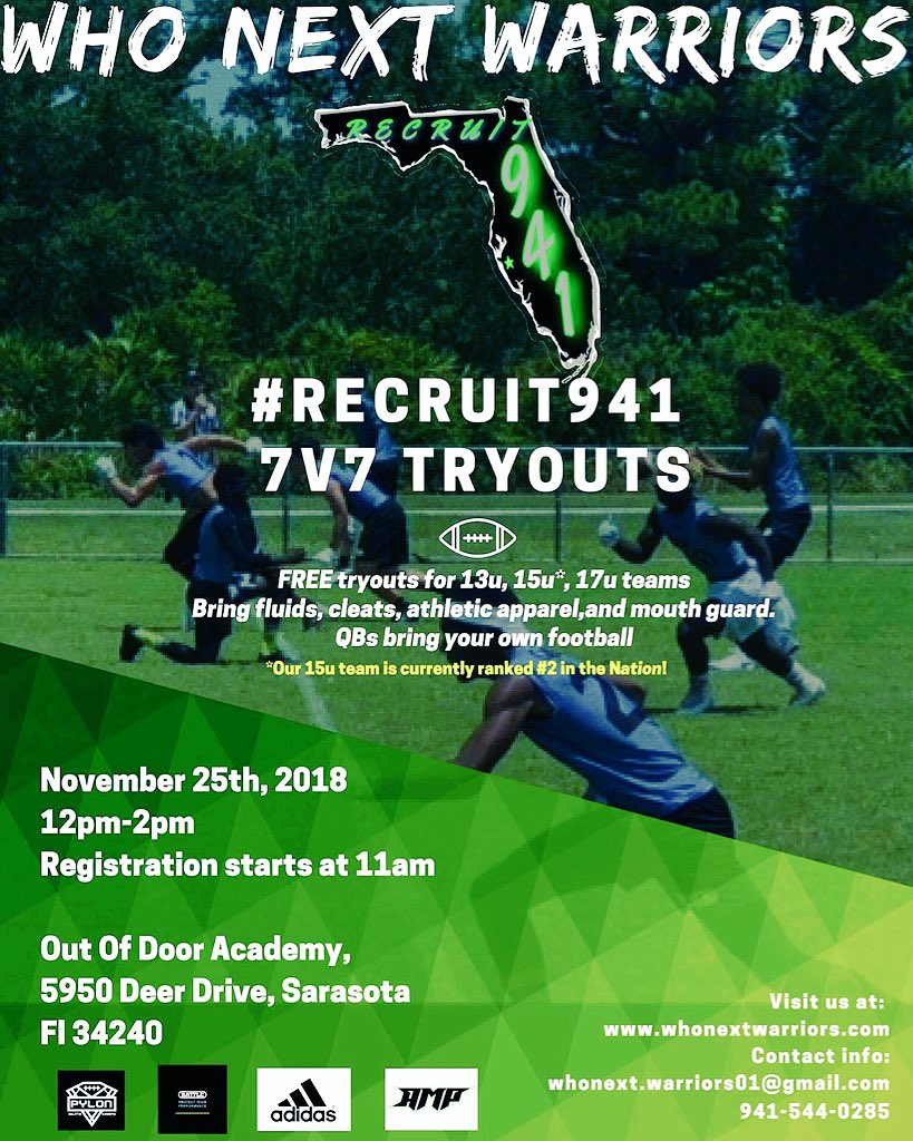 michellemarie32's tweet photo. Awesome weekend for a rivalry!! After Michigan beats Ohio State, bring your cleats on Sunday for the first try-out for #Recruit941 ‘s Who Next Warriors 7v7 DO YOU HAVE WHAT IT TAKES?
#whonext #7v7 #ampathletics #sarasota #youthsports #competition https://t.co/xPi0unaJ17