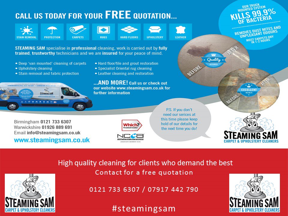 High quality #Cleaning for clients who demand the best steamingsam-cleaning.co.uk  #WestMidlandshour #ATSocialMedia #UKMFG #uksmallbizrt #Warwickhour #Solihullhour #CentralUKHour #Brumhour Contact for a free quote