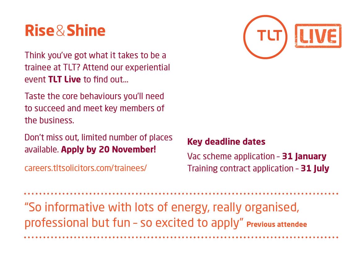 Bristol_Equity's tweet photo. 👩🏼‍🎓👨🏾‍🎓| Great opportunity 2nd year Law students. 
A series of open evenings for prospective trainee solicitors ➡️ book here: https://t.co/HUPPuyCYlk

#TLTLive #law #Students https://t.co/JEDcZt6JYz