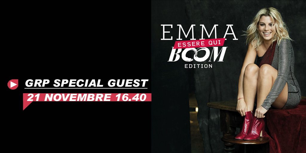 In diretta dai nostri studi MERCOLEDÌ 21 NOVEMBRE 16:40 <a href="/MarroneEmma/">Emma Marrone</a> #GrpSpecialGuest scrivi a diretta@radiogrp.it