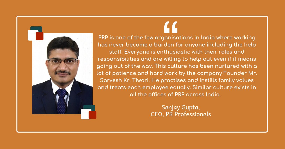 prprofessional7's tweet photo. The work culture of #PRP is the power of our team, says Sanjay Gupta, CEO, of our company. #PR is not just our passion, it is also our love. #LifeatPRP #LoveforPRP #LovePR #PRProfessionals https://t.co/qI5nmbBJ0u