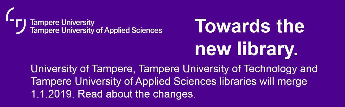 UTA_Library's tweet image. What will change when the libraries @TampereUni and @TAMK_UAS merge into the new Tampere University Library? Follow the web page for change information:  info2019.tuni.fi/library/ that you&apos;ll access also via the purple banner on the libraries’ websites. #newlibrary2019