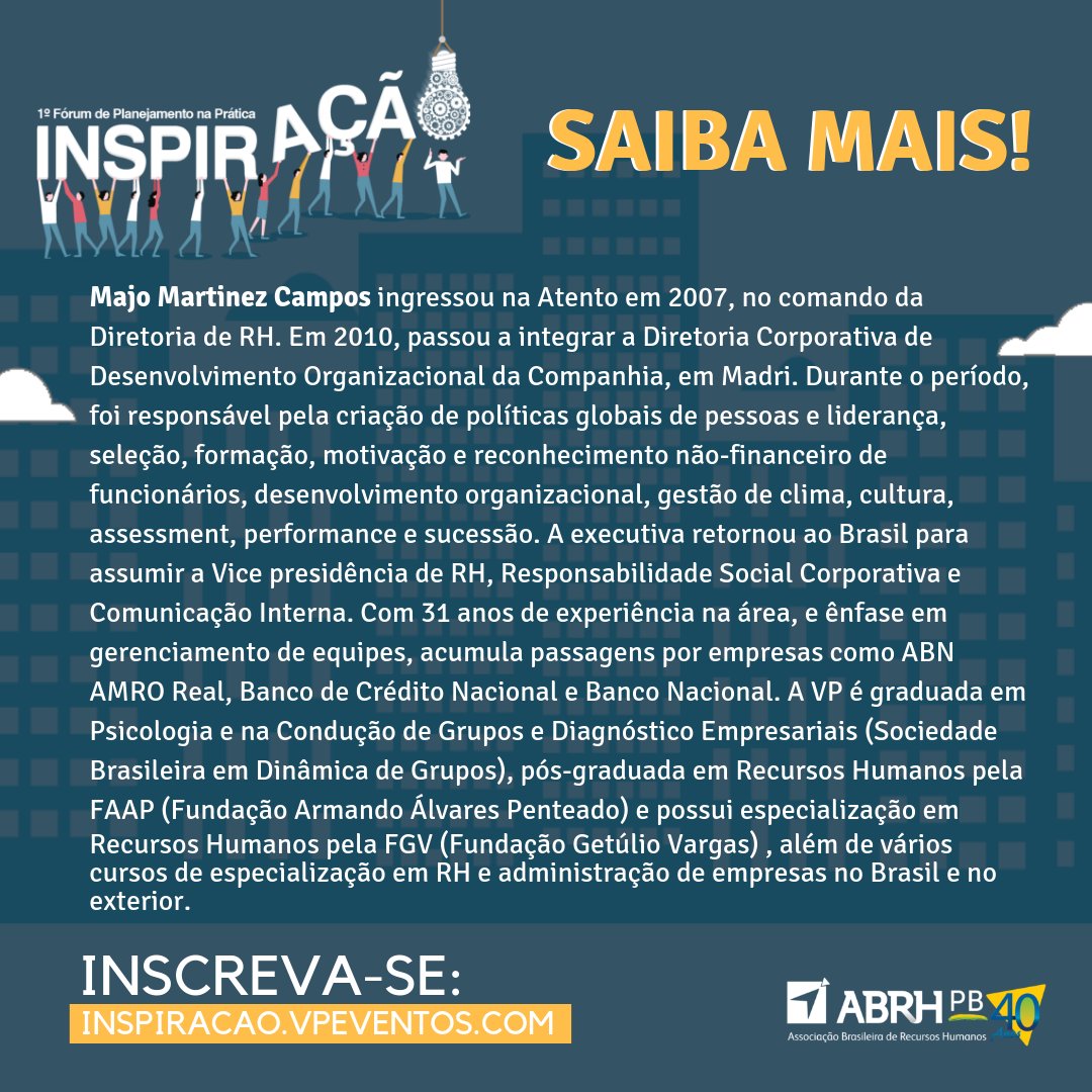 Olha só quem estará conosco no próximo sábado, no Inspiração: Majô Campos. Executiva de RH da Atento, ela faz parte da lista dos RHs Mais Admirados do Brasil. Quais os passos para ser um RH de sucesso? Majô nos responde essa e  outras perguntas em sua participação em nosso Fórum.