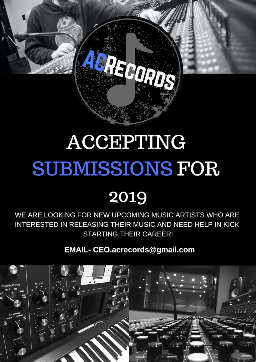 ACRecords1's tweet photo. We are now accepting 2019 submissions! ACRecords are looking for passionate, dedicated, aspiring artists. Send us your music! - ceo.acrecords@gmail.com #recordlabel #localtalent #newreleasessoon https://t.co/us0k3CkUmc