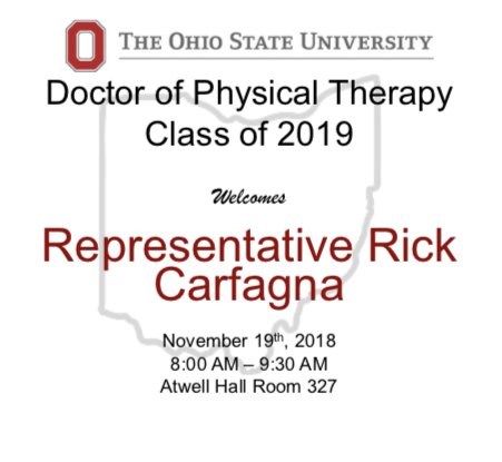 TheOhioStateDPT's tweet photo. 3rd Year DPT students are so excited to host and hear from Representative Rick Carfagna! Let’s learn how to become better PTs through political advocacy! @CentralOPTA @OPTA_SSIG @Tonya_OhioPT 
 #OSUDPTLV #OSUDPT https://t.co/QR3WgzHqZK