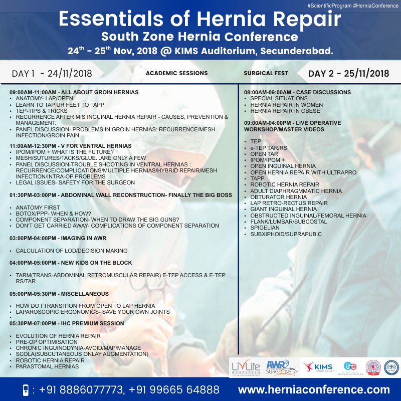 herniaconfernce's tweet photo. Sneak Peak at the Program schedule of Essentials of Hernia Repair. 
A few seats left for registrations. Sign up now. 
Visit: https://t.co/QzteI0IqjN 
#Herniaconference #CME18 #HerniaConference2018 https://t.co/G7qdDURJjW