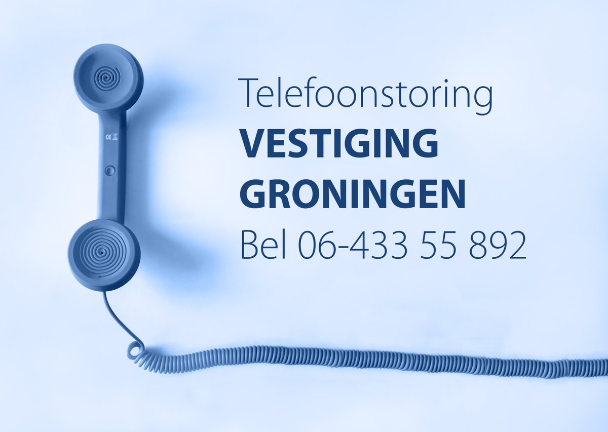 Onze vestiging in Groningen is via het reguliere nummer tijdelijk niet bereikbaar wegens een #storing. Wil je #telefonisch contact met vestiging #Groningen? Bel dan 06-433 55 892