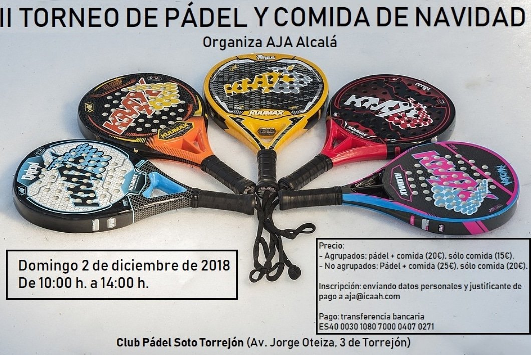 ajaicaah's tweet photo. II Torneo de Padel y Comida de Navidad
Os esperamos!
#AjaAlcala #Icaah #AbogacíaJoven https://t.co/WWeQ1xRQ31